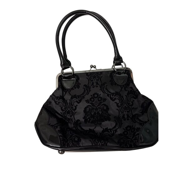 Elegant GG Rose Black Damask Handbag With Satin Lining & Kiss Lock Closure - Picture 2 of 3